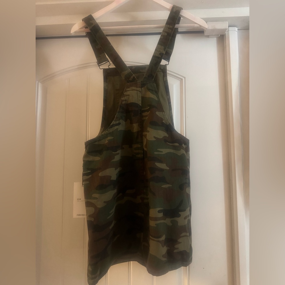Forever 21 Camouflage Bib Overalls Mini Dress.